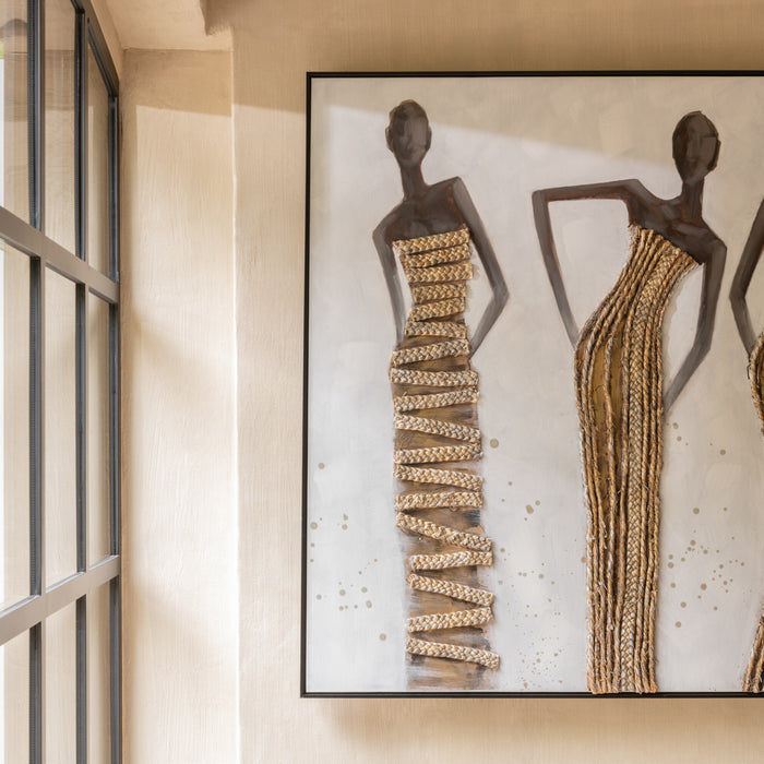 J-Line wanddecoratie 3 Afrikaanse Vrouwen - canvas|verf|touw