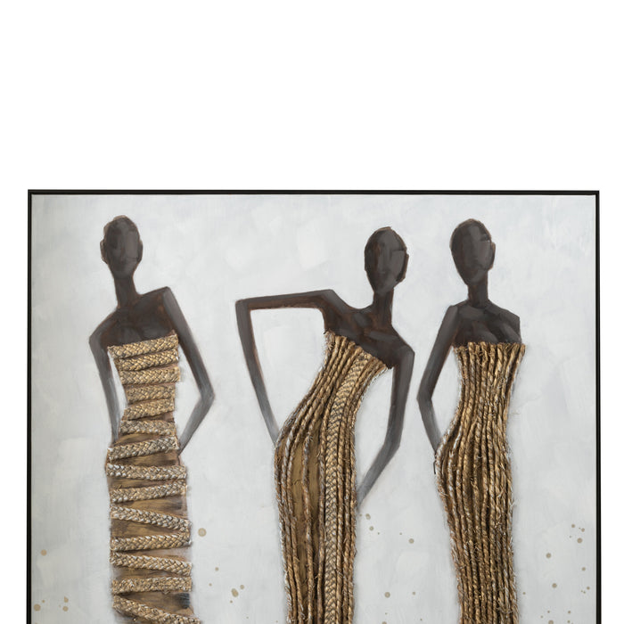 J-Line wanddecoratie 3 Afrikaanse Vrouwen - canvas|verf|touw