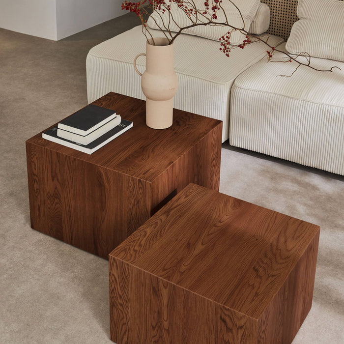 sweeek - Set van 2 vierkante salontafels met houteffect