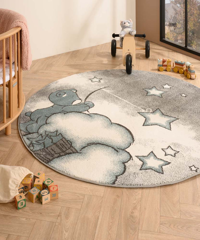 Tapeso Kindervloerkleed rond - Beer blauw - 120 cm