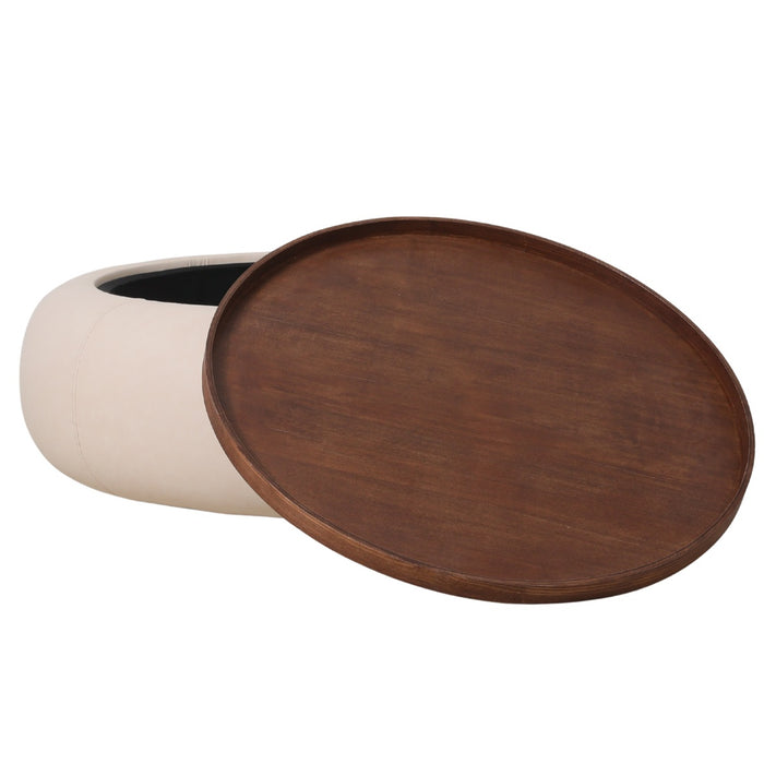 DÉJA Living - Salontafel - Beige|Walnoot - PU - Ø102cm - Draby