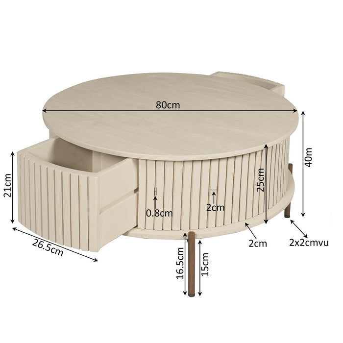 StarFurn - Salontafel Rond Zand Hout - 80x80x40cm - Madison