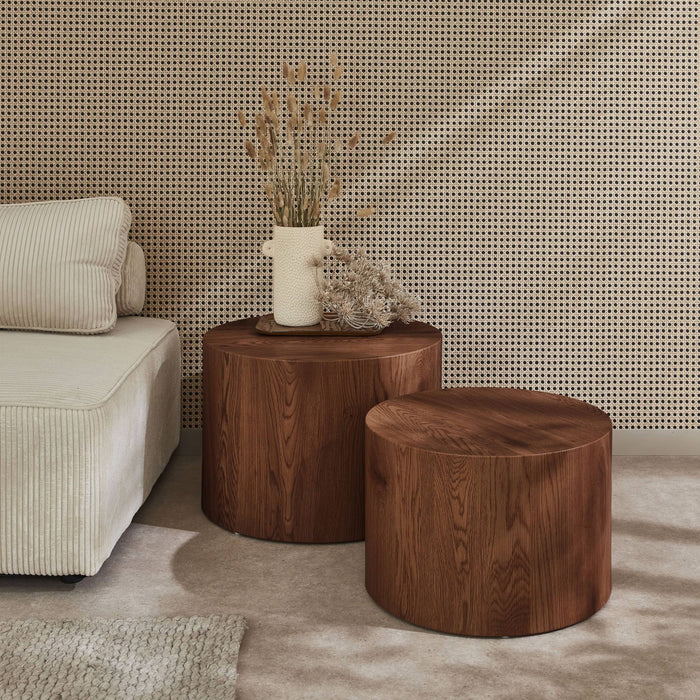 sweeek - Set van 2 ronde salontafels met houteffect