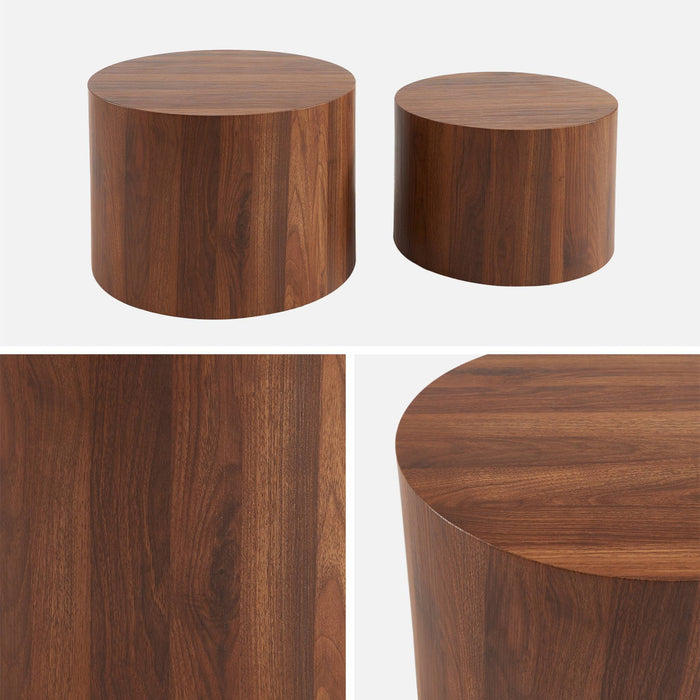 sweeek - Set van 2 ronde salontafels met houteffect