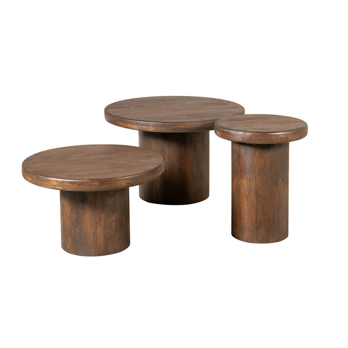 StarFurn - Salontafel Rond Bruin Hout - Set van 3 - 70x70x45cm - Maya