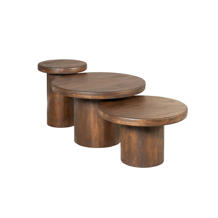 StarFurn - Salontafel Rond Bruin Hout - Set van 3 - 70x70x45cm - Maya