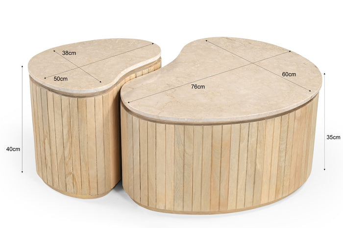 Brix - Salontafel  Sorai Natural Bottecino Set van 2 - 38x50x40cm