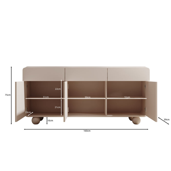 Meubella - Anobo - Dressoir - Beige - 160x39x75 cm
