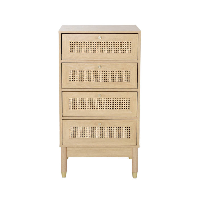 sweeek - Ladekastje houteffect en vlechtwerk 4 laden