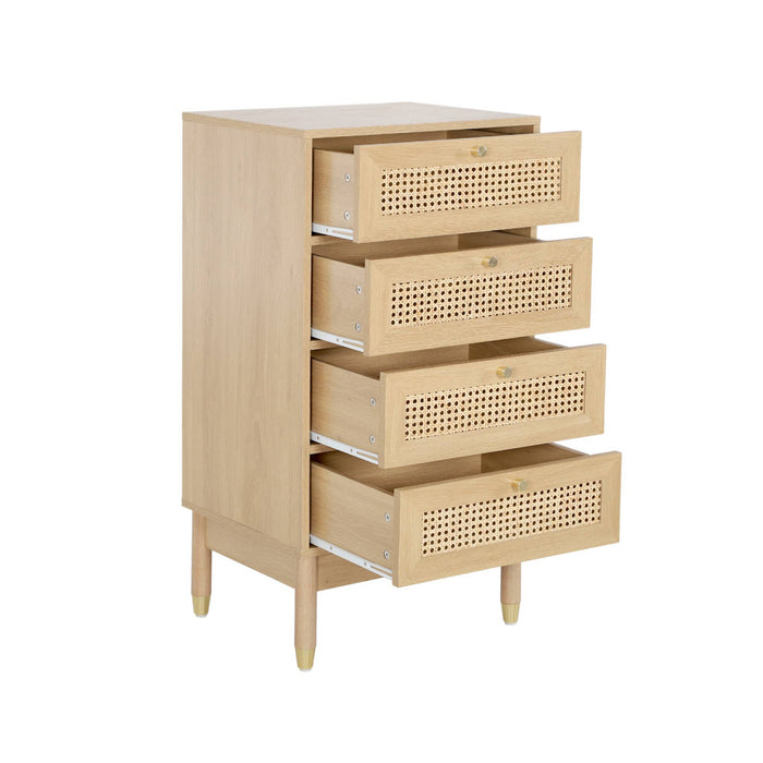 sweeek - Ladekastje houteffect en vlechtwerk 4 laden