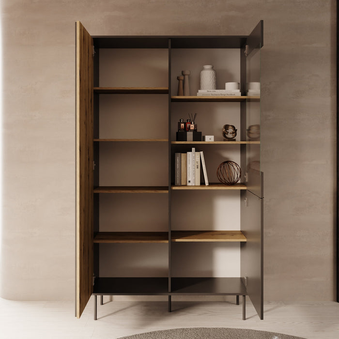 Meubella - Rogan - Vitrinekast - Zwart - 111x40x195 cm