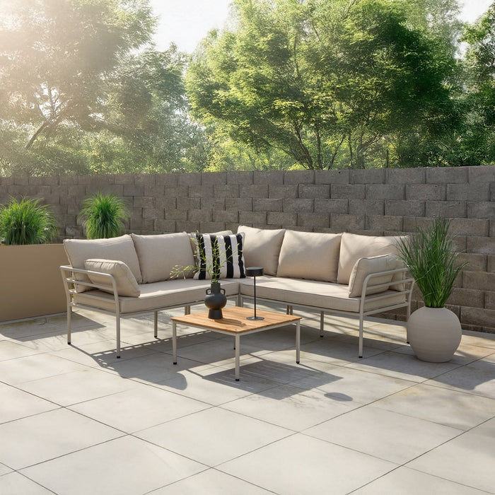 Fjôrd - Loungeset Beige Staal - 198x198x60cm - Penh