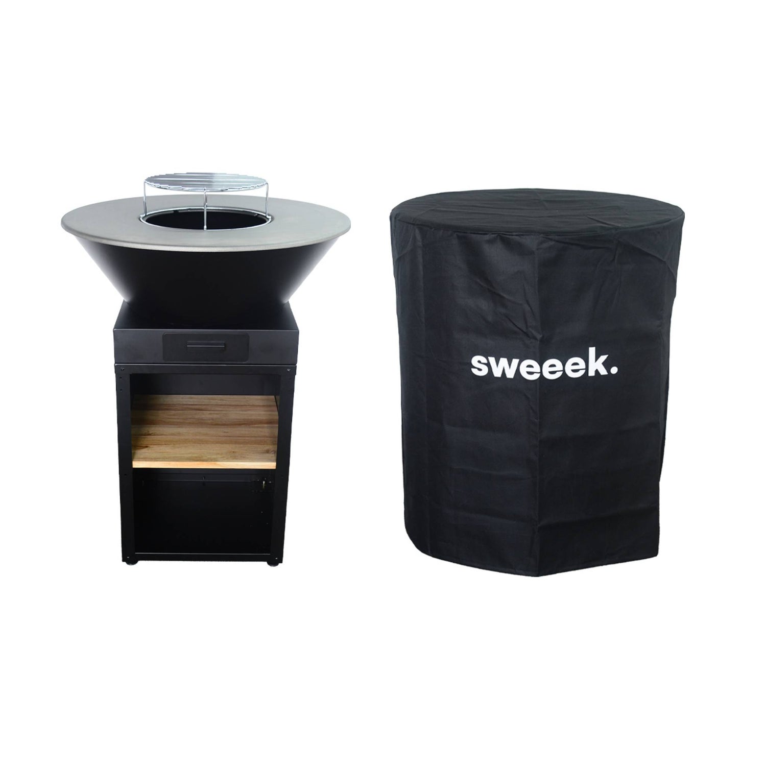 sweeek - Brasero barbecue Ø81,5cm met kookrooster, houtopslag en hoes