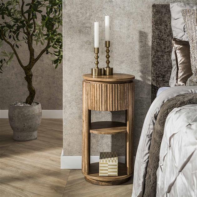 Giga Meubel - Nachtkastje Naturel Mangohout - 30x30x60cm - Wave XS