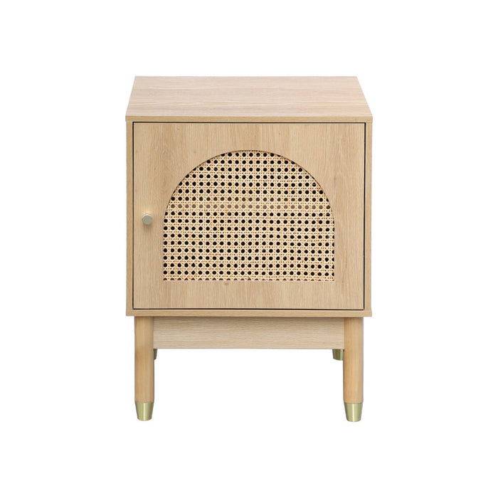 sweeek - Nachtkastje houteffect en vlechtwerk 1 deur