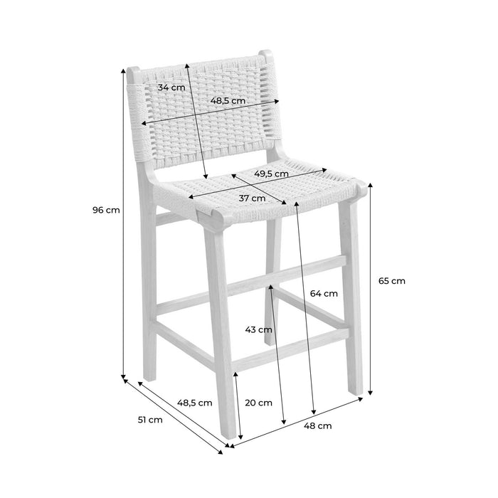 sweeek - Barstoelen van rubberhout en zitting met gevlochten touw (set