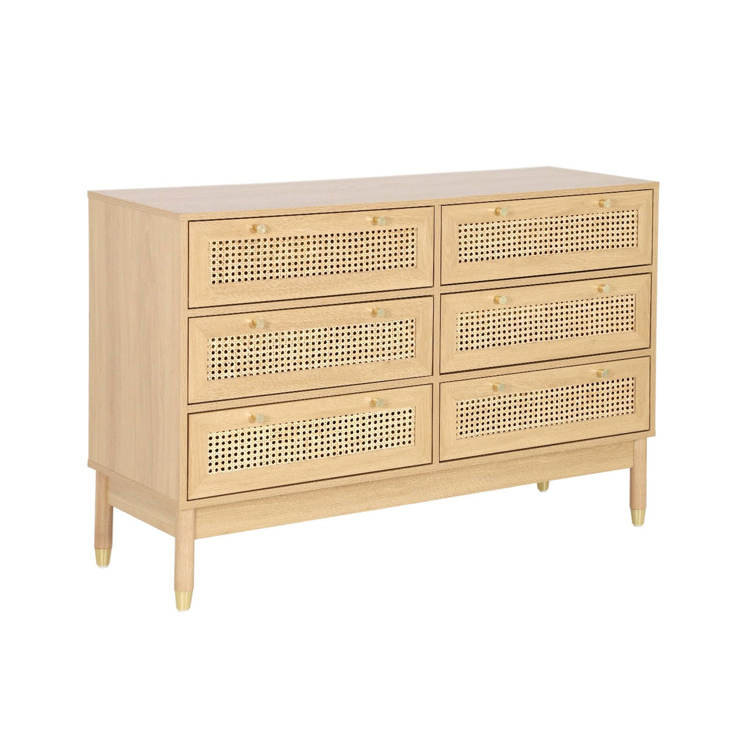 sweeek - Ladekast dressoir houteffect en vlechtwerk 6 laden