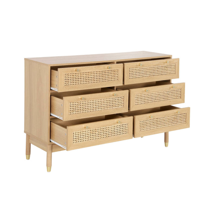 sweeek - Ladekast dressoir houteffect en vlechtwerk 6 laden