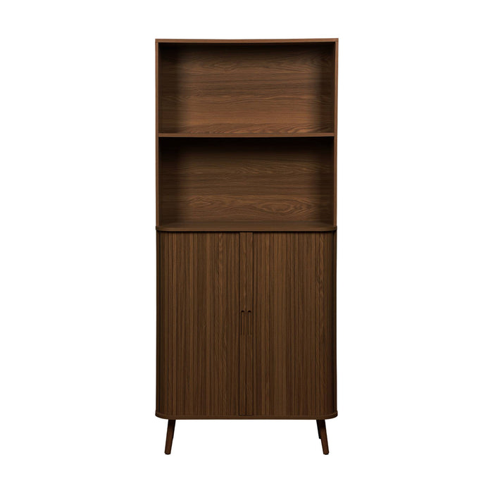 sweeek - Boekenkast gegroefd houteffect 2 schuifdeuren 4 niveaus