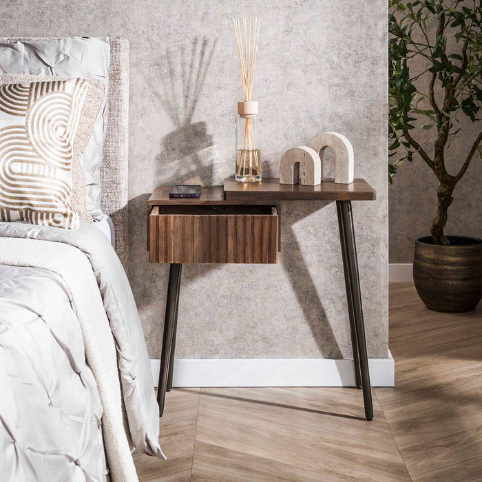 Giga Meubel - Nachtkastje Bruin Hout - 60x30x60cm - Carve Rechts