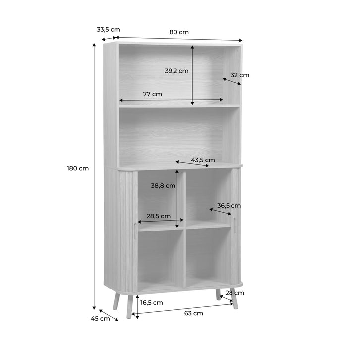sweeek - Boekenkast gegroefd houteffect 2 schuifdeuren 4 niveaus