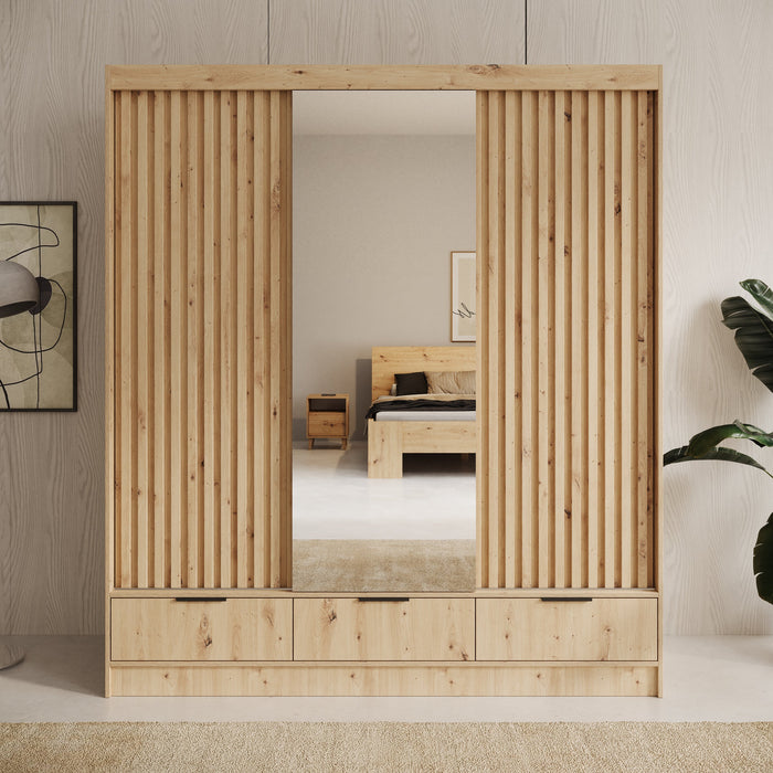 Meubella - Venn - Kledingkast met schuifdeuren - Eiken - 180x60x204 cm