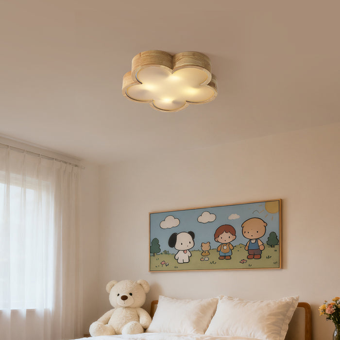 QAZQA Kinder plafondlamp hout met wit - Lucille
