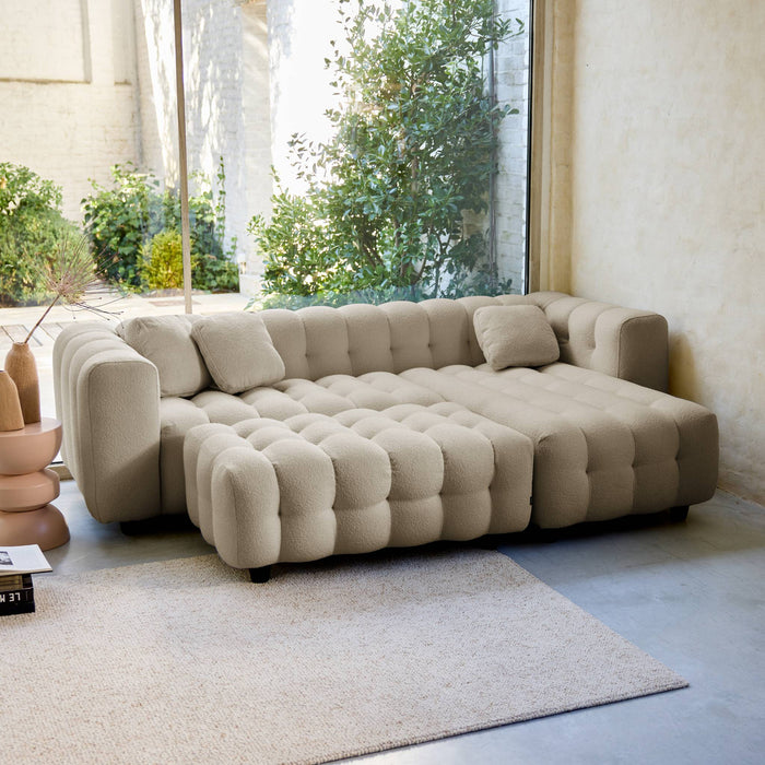 sweeek - Poef, bouclé voetenbankje voor 3-zits hoekbank Leon