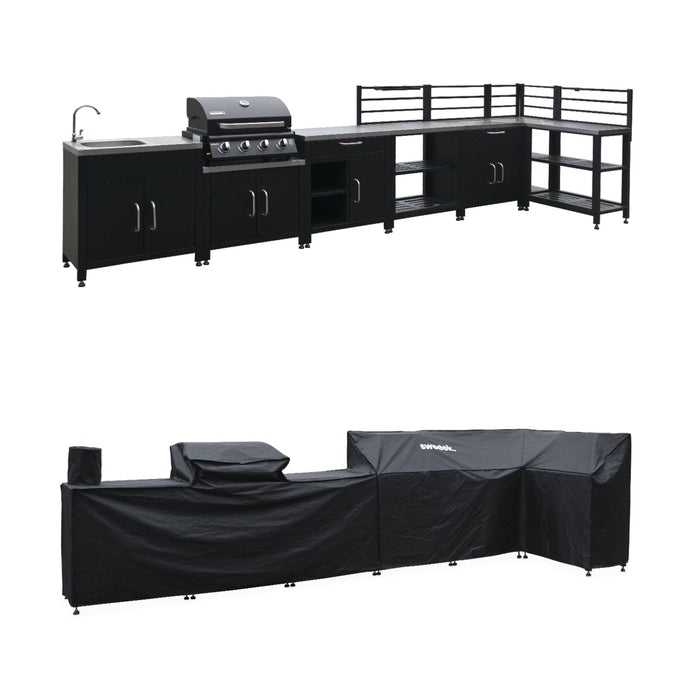 sweeek - Buitenkeuken 7 modules roestvrij staal met gasbarbecue met