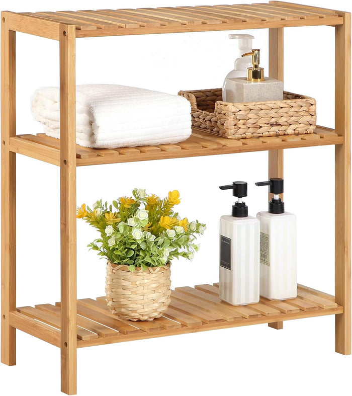 Badkamerrek - 3 legplanken - 60x66x26 cm - bamboe