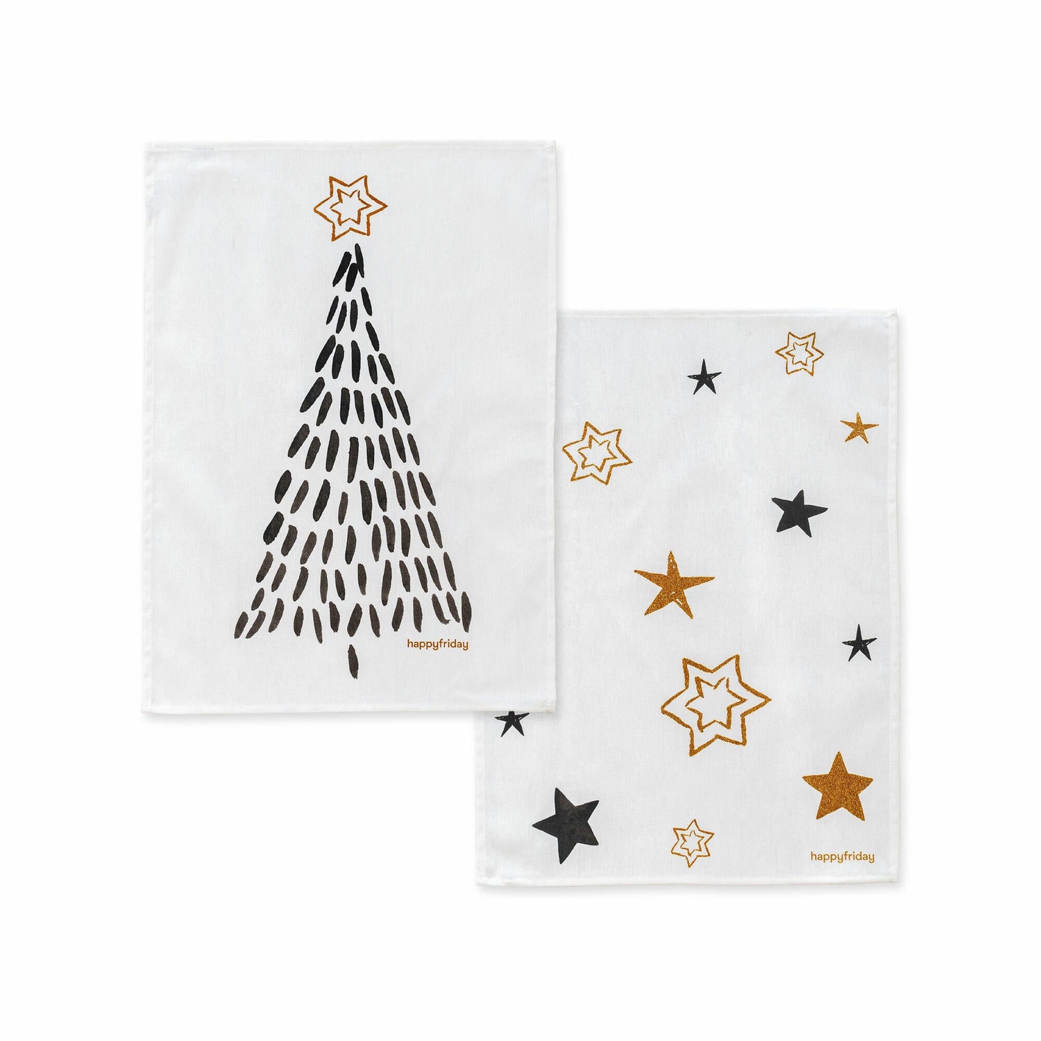 Gold Xmas Keukenhanddoek 2 stuks 70x50 cm Xmas, Veelkleurig, 100% katoen, de kwaliteit van 200 Gr x m2