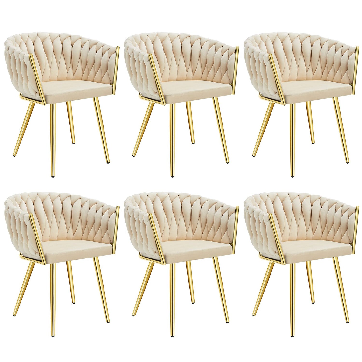 tectake® Set eetkamerstoelen Astano fluweel, knoopdesign - Set van 6