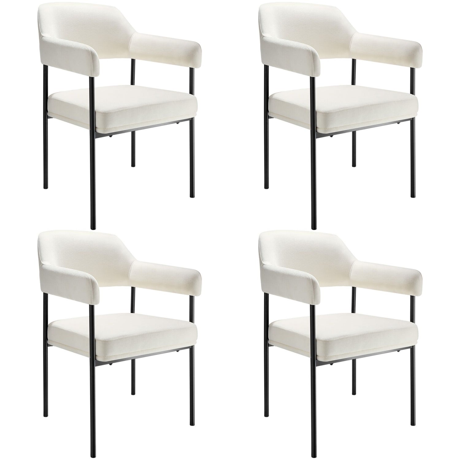 tectake® Eetkamerstoel Doé, gestoffeerd, stalen poten - Set van 4