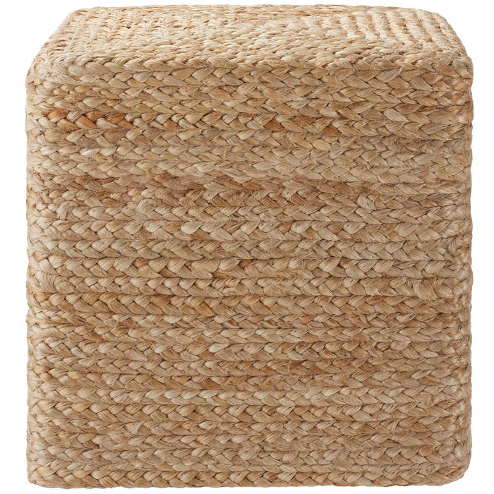 tectake® Handgemaakte poef Banno Cube van jute, vierkantig, boho-stijl