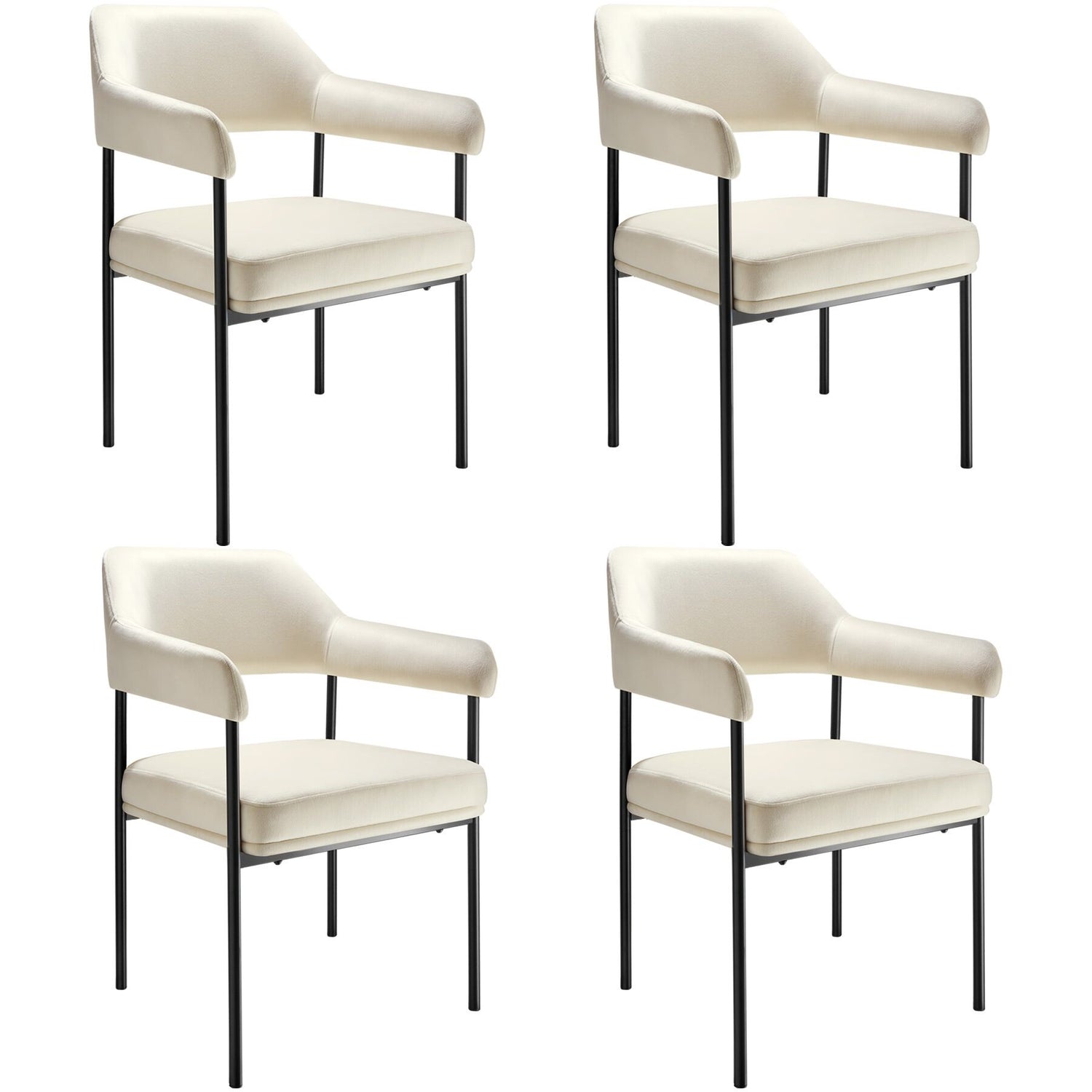 tectake® Eetkamerstoel Doé, gestoffeerd, stalen poten - Set van 4