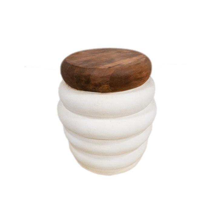 Vtw Living - Ronde Bijzettafel Cement & Teak - Bruin Wit - Ø 40 cm