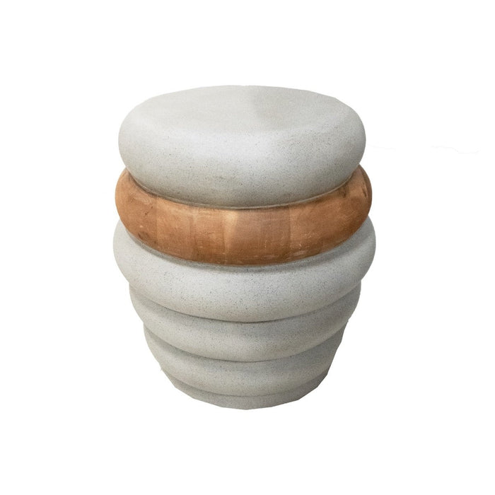 Vtw Living - Ronde Bijzettafel Cement & Teak - Solide en Duurzaam