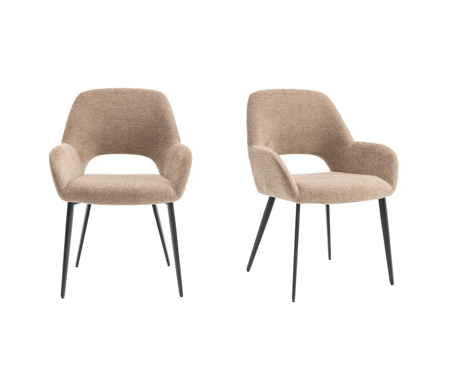 Eetkamerstoelen set van 2 met armleuning - Levi - Taupe - Stof