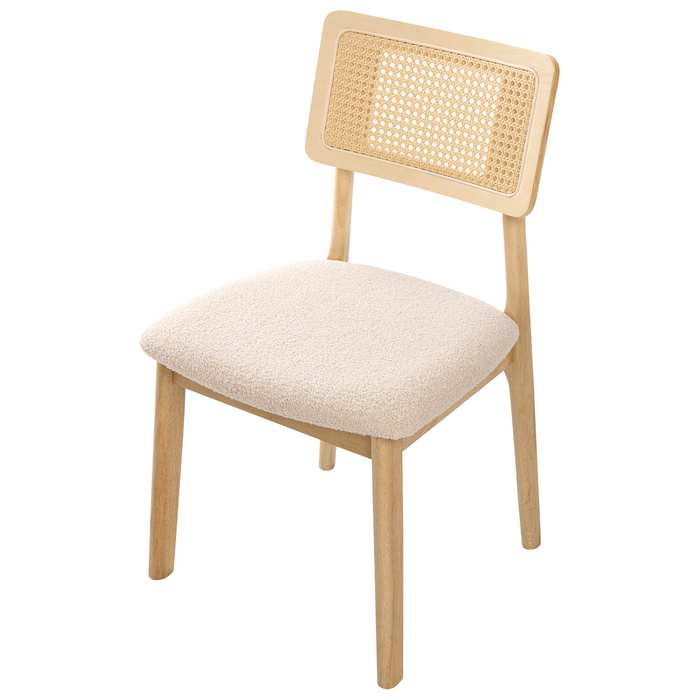 Beliani-EMBAR-Eetkamerstoel set van 2-Lichtbruin-Rubberhout|Bouclé