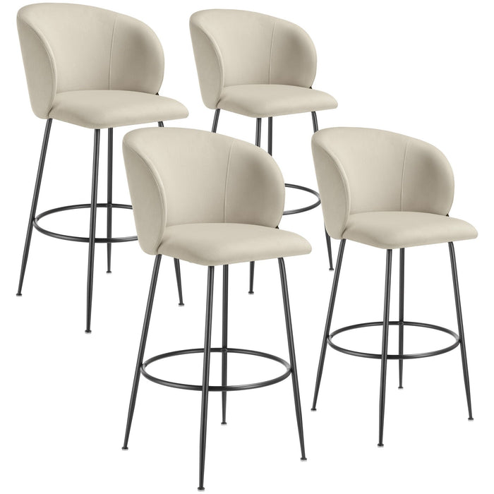 tectake® Barkruk Luana, met rugleuning, fluweellook - Set van 4