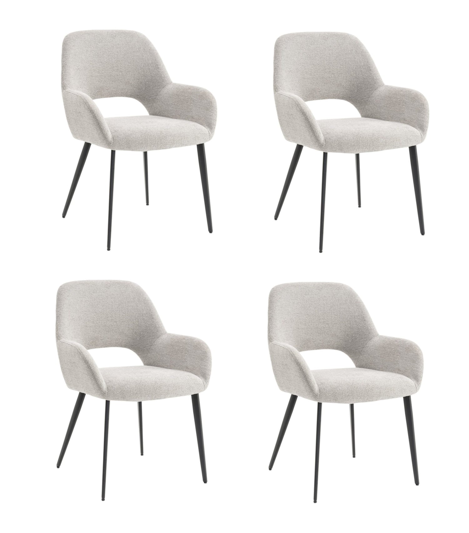 Eetkamerstoelen set van 4 met armleuning - Levi - Grijs - Stof