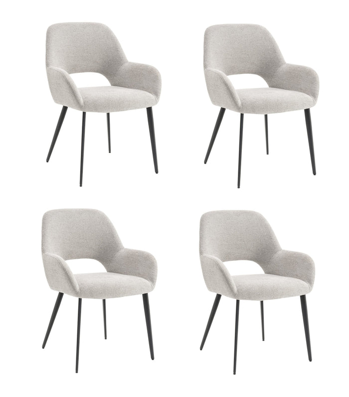 Eetkamerstoelen set van 4 met armleuning - Levi - Grijs - Stof