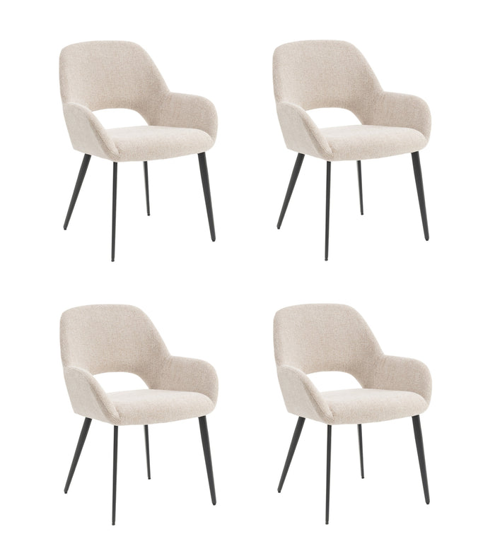 Eetkamerstoelen set van 4 met armleuning - Levi - Beige - Stof