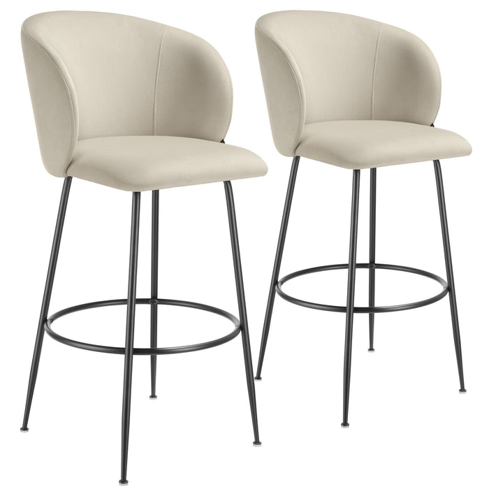 tectake® Barkruk Luana, met rugleuning, fluweellook - Set van 2