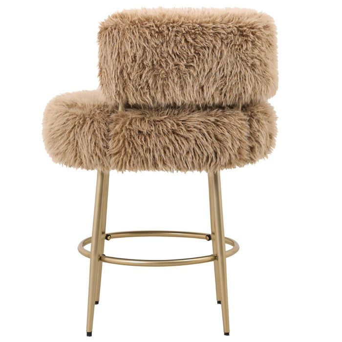 PTMD Hair Brown Bar Chair Brown Metal Base