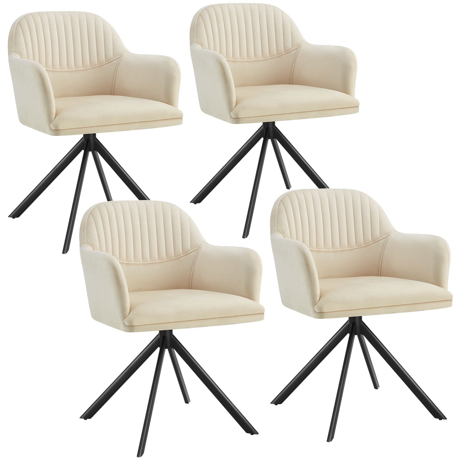 tectake® Lona fluwelen draaistoel met dikke vulling - Set van 4