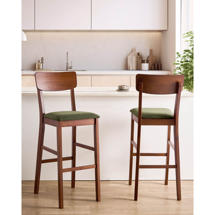 Beliani - AMBLER - Barkruk set van 2 - Donkerbruin|Groen - Rubberhout