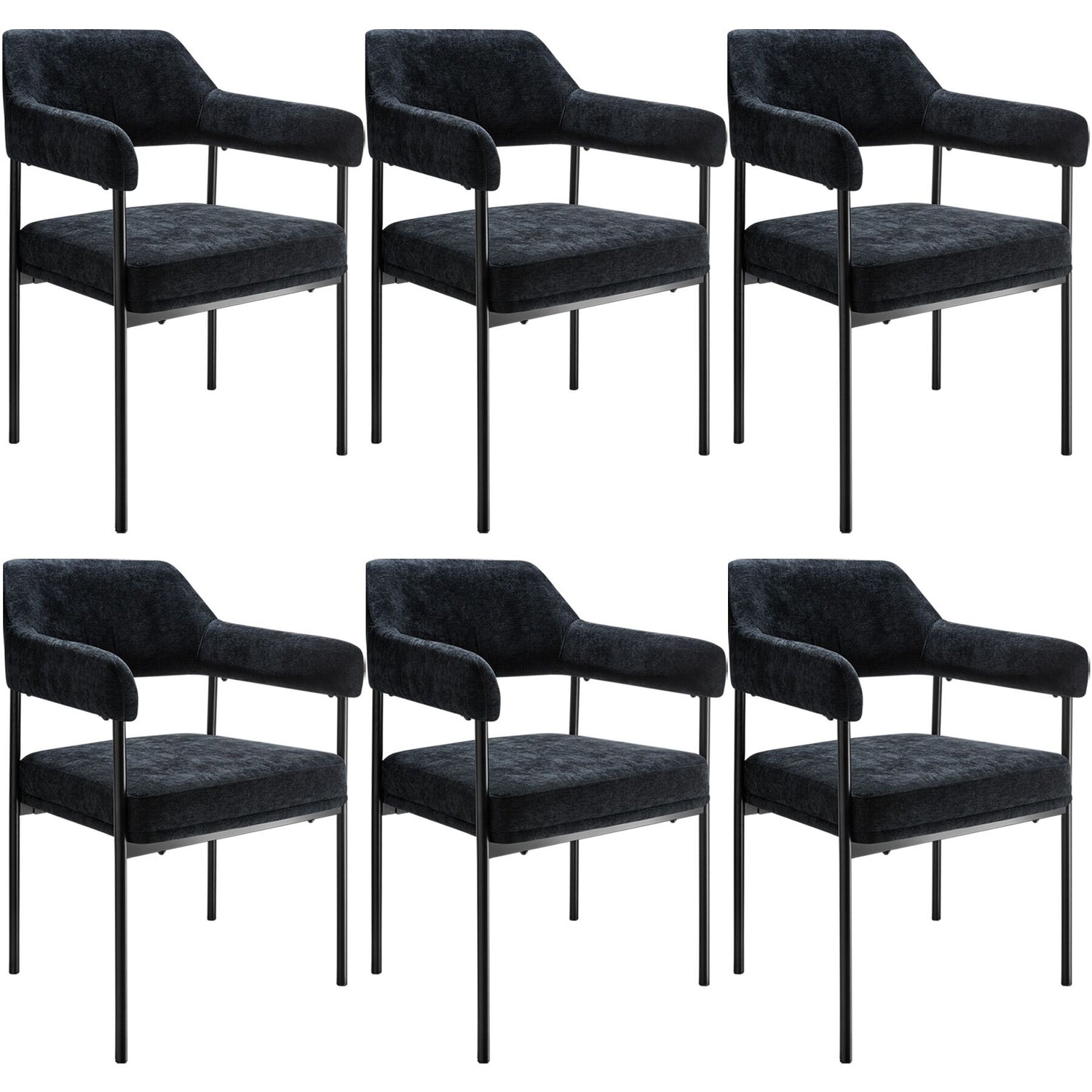 tectake® Eetkamerstoel Doé, gestoffeerd, stalen poten - Set van 6