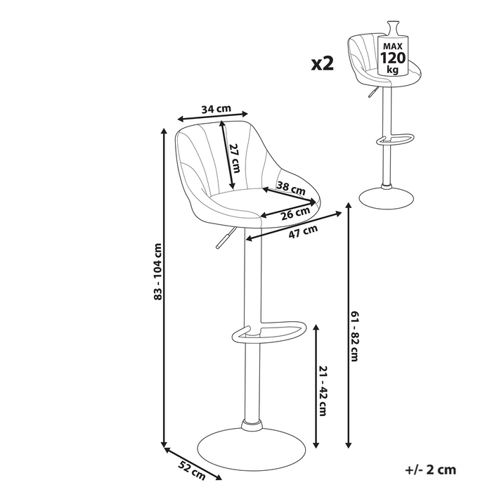Beliani - LUCCA - Barkruk set van 2 - Lichtbeige - Stof