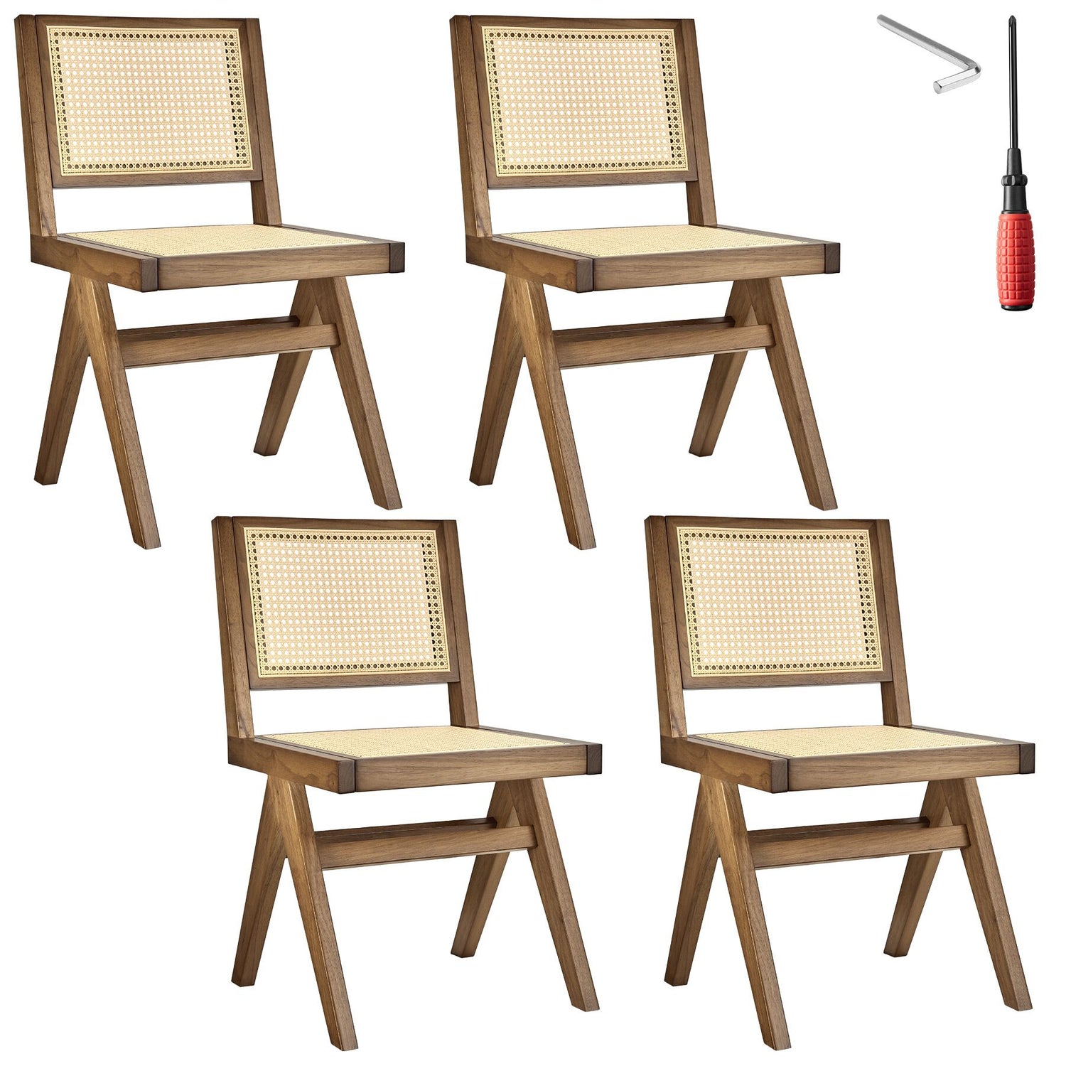 tectake® Houten stoel Lizzy met Weens vlechtwerk in boho-stijl